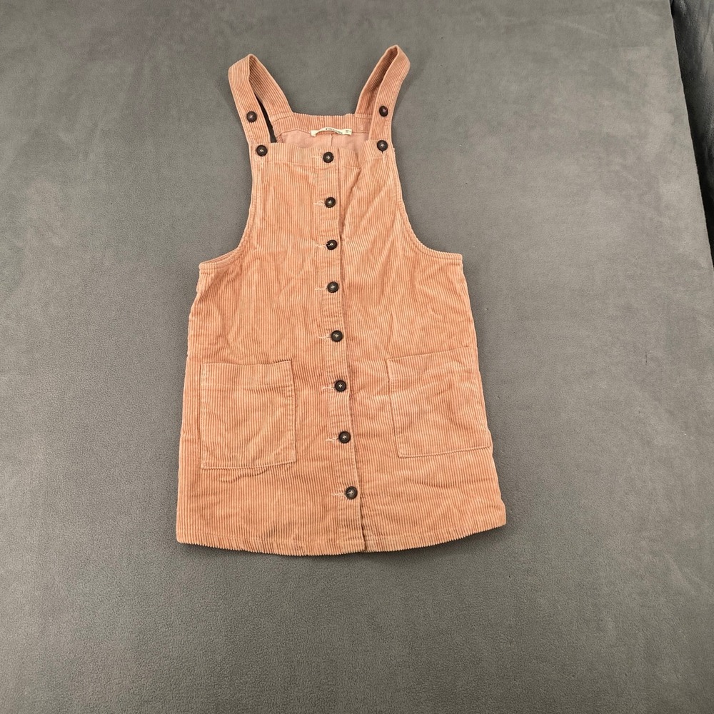 Ellison Peach Pink Corduroy Button Front Pinafore Overall Dress RD1403-6 S